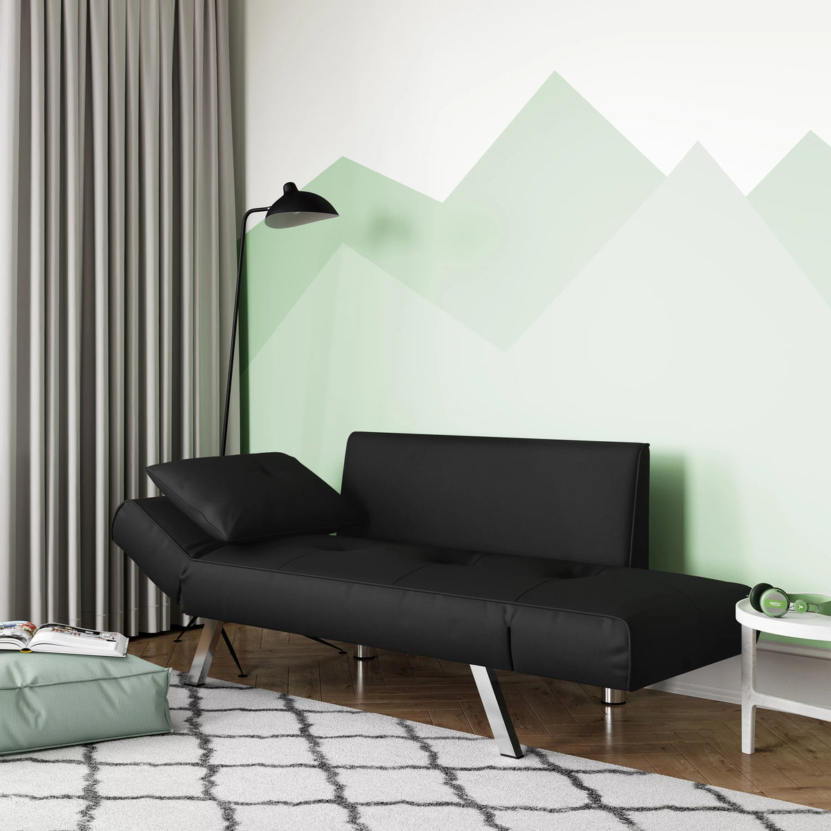 Black Fabric Sleeper Loveseat S9053