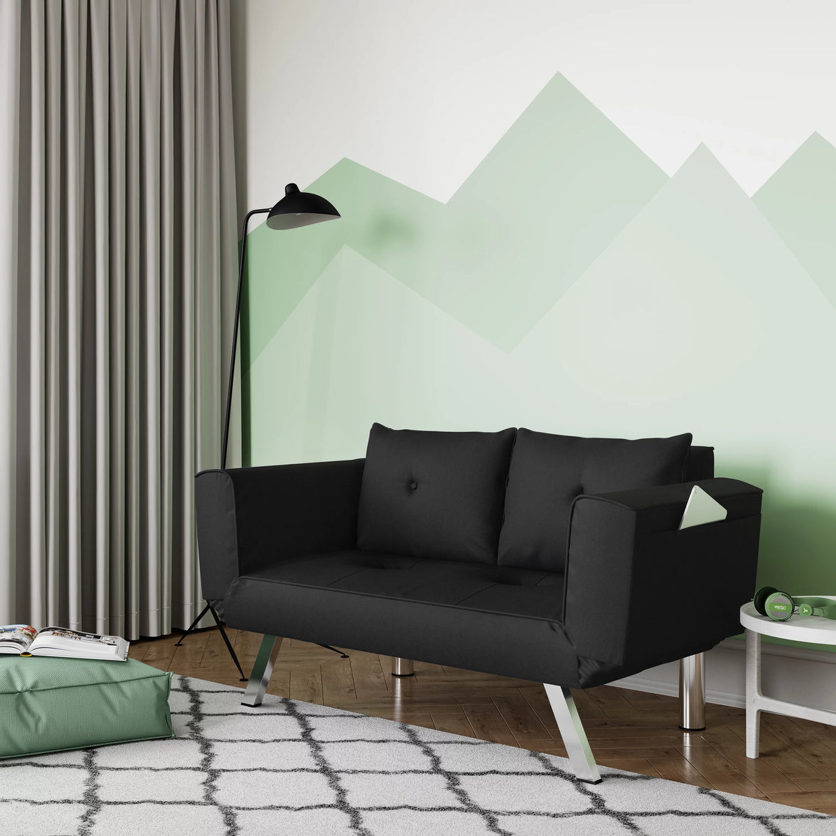 Black Fabric Sleeper Loveseat S9053