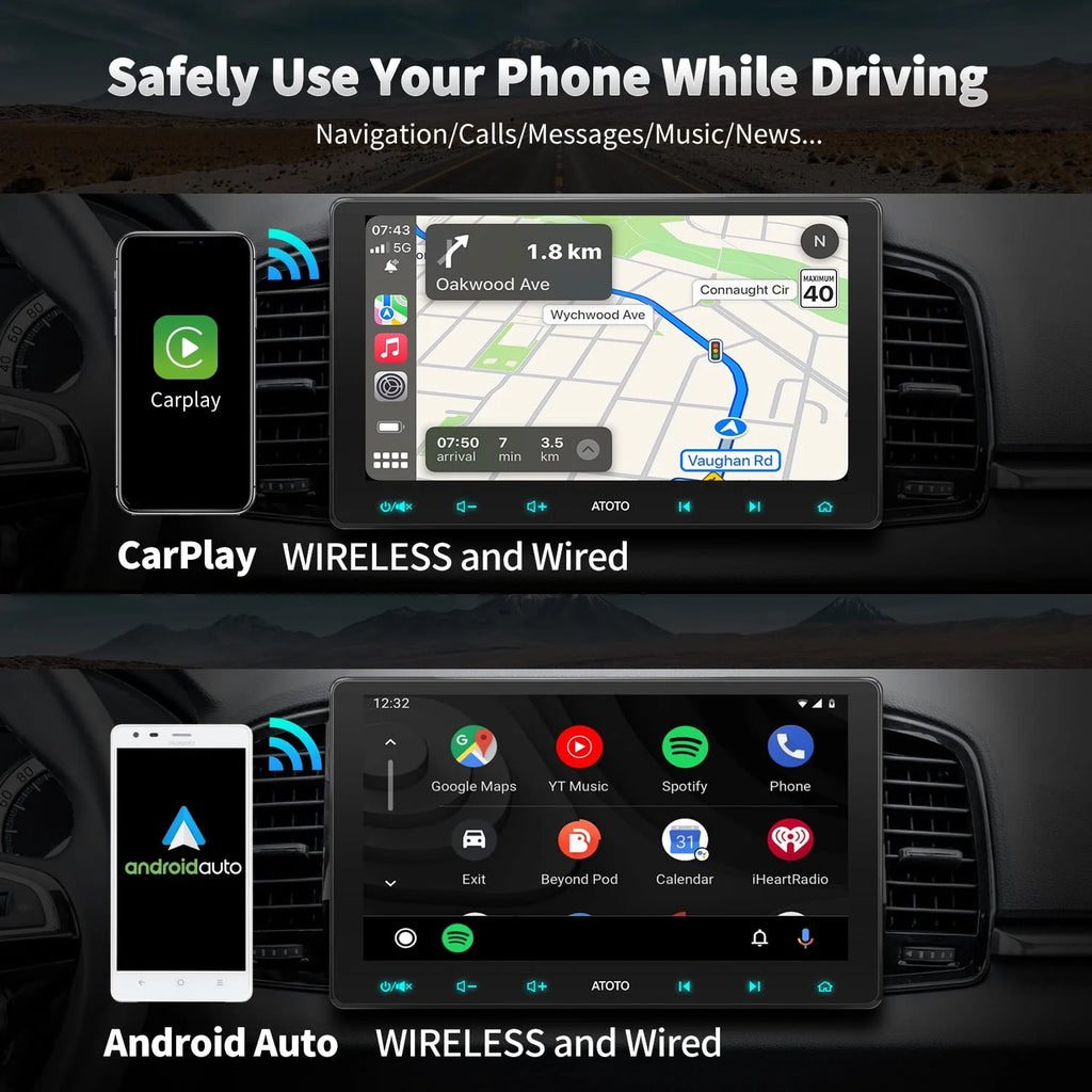 10.1 inch QLED Double Din Car Stereo with Wireless Apple Carplay & Wireless Android Auto E82822