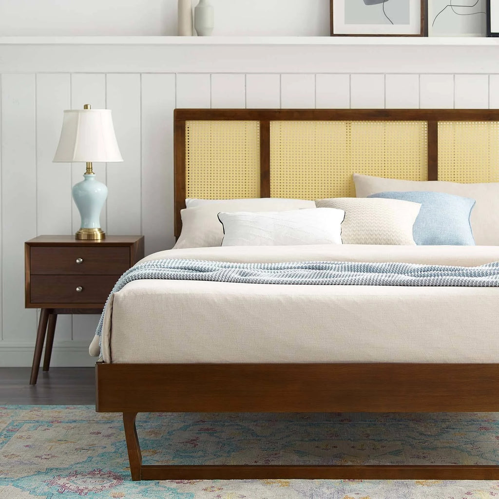 Walnut Full Platform Bed with Angular Legs Z903