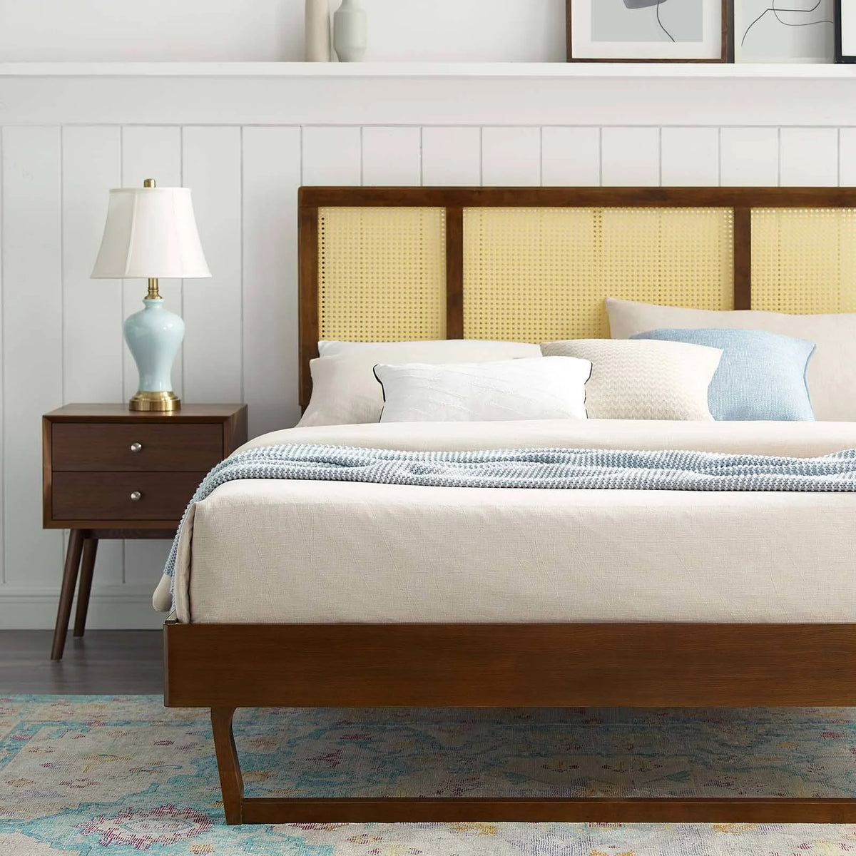 Walnut Full Platform Bed with Angular Legs Z903