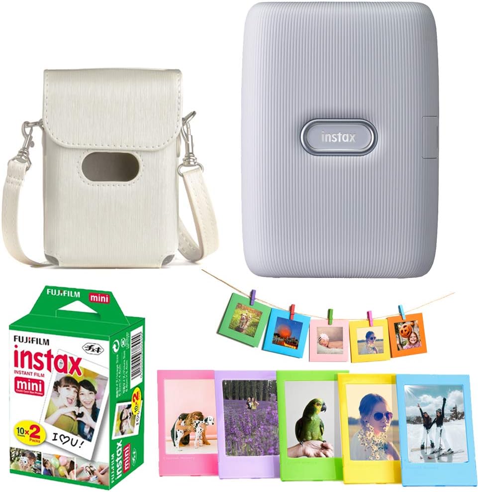 Ash White Instant Film Printer Bundle with 20 Sheets and Protective Case I269