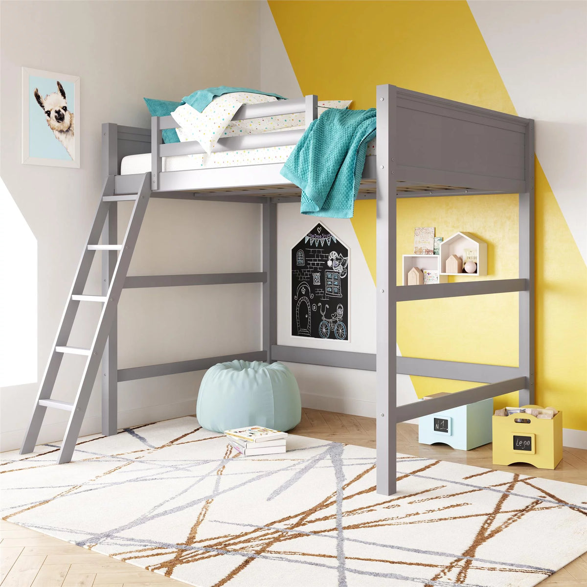 Full Size Loft Bed with Ladder, Gray P6533