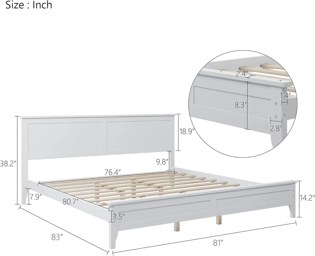 White King Size Solid Wood Platform Bed T893