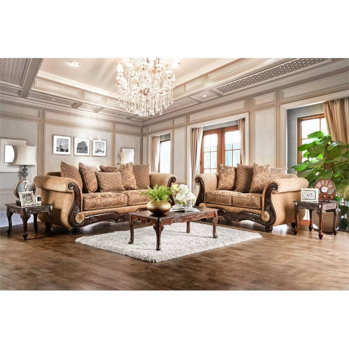 Traditional Chenille Sofa in Gold and Bronze S140