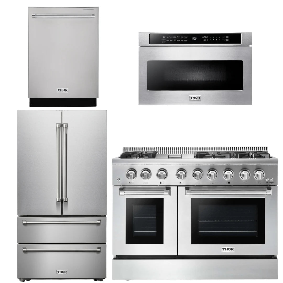 48 In. Gas Burner Electric Oven Range, Refrigerator, Dishwasher, Microwave Drawer D898