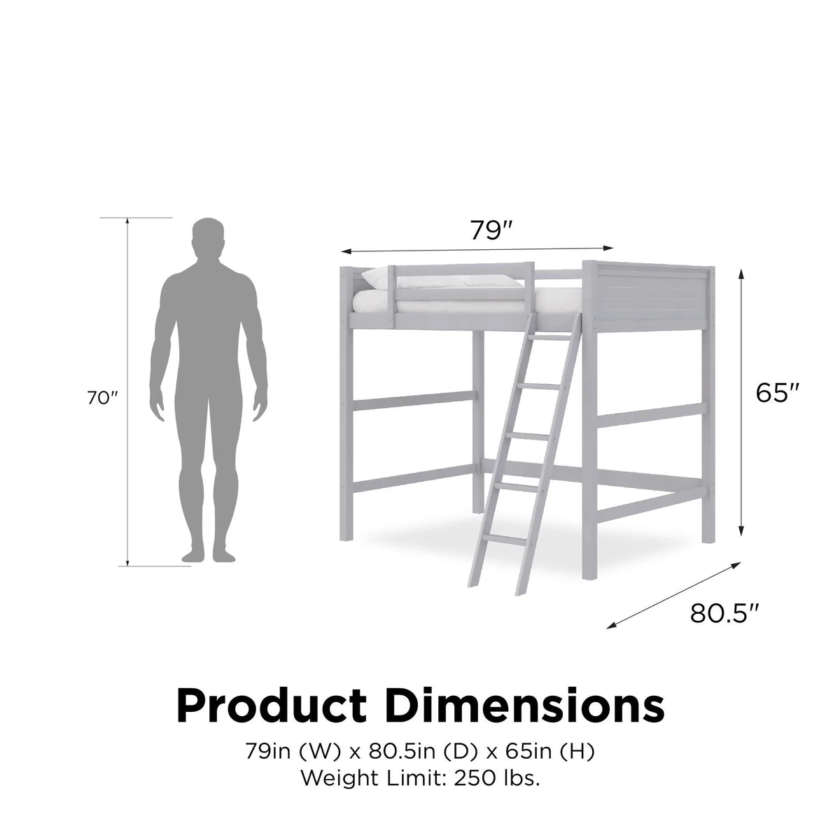 Full Size Loft Bed with Ladder, Gray P6533