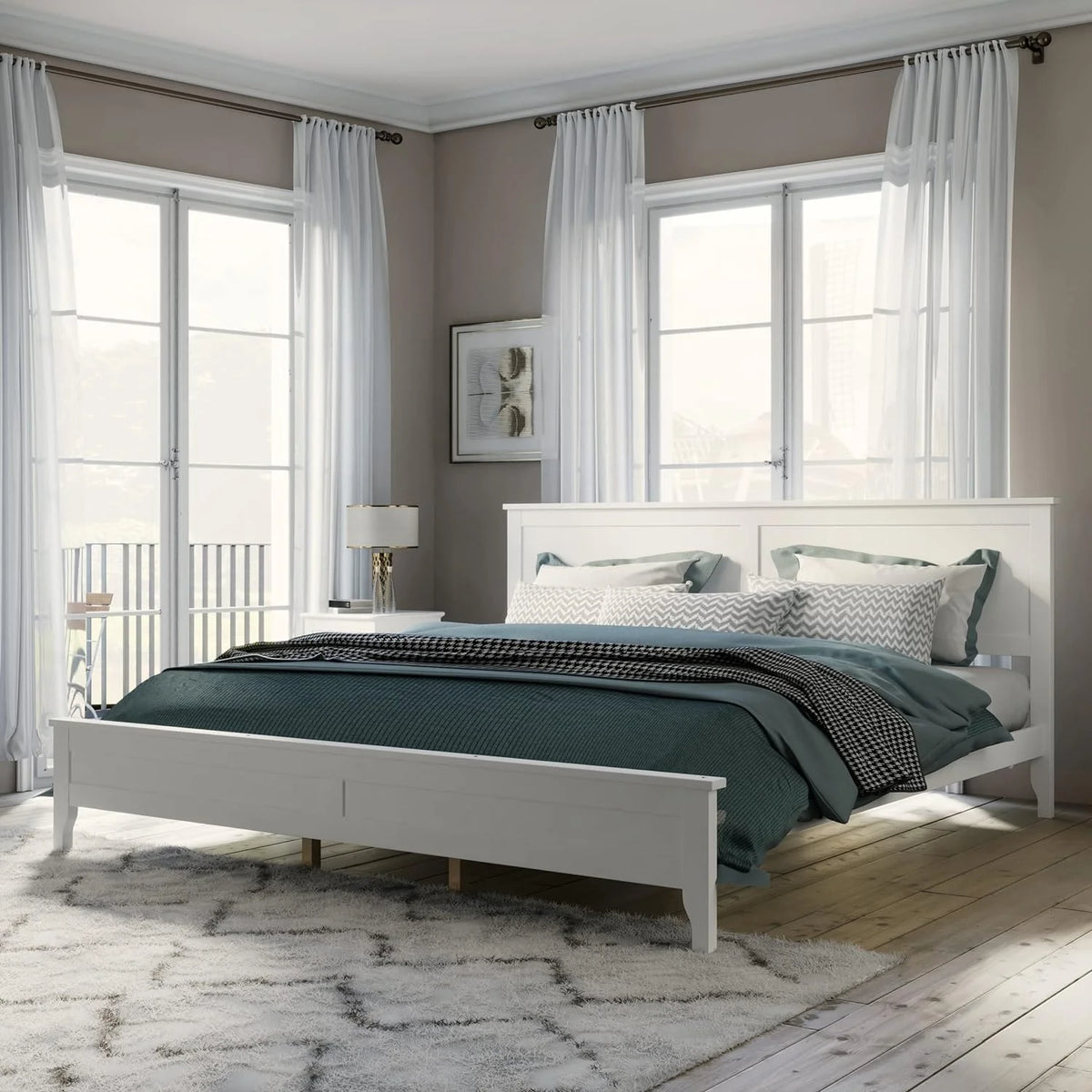 White King Size Solid Wood Platform Bed T893
