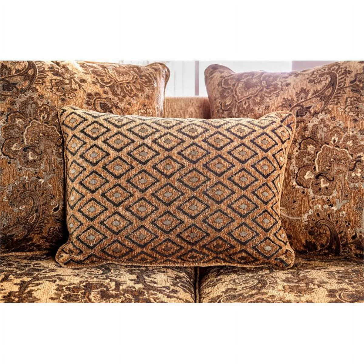 Traditional Chenille Sofa in Gold and Bronze S140