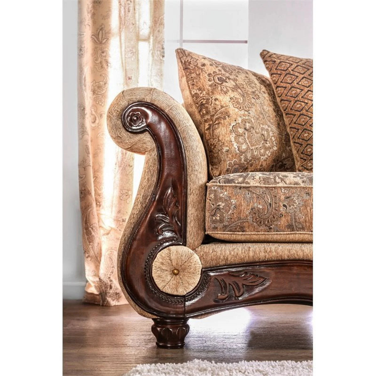 Traditional Chenille Sofa in Gold and Bronze S140