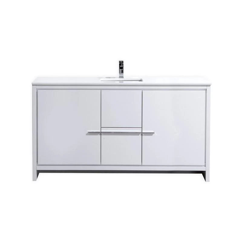 60 in. High Gloss White Bathroom Vanity with White Quartz Counter Top V8629