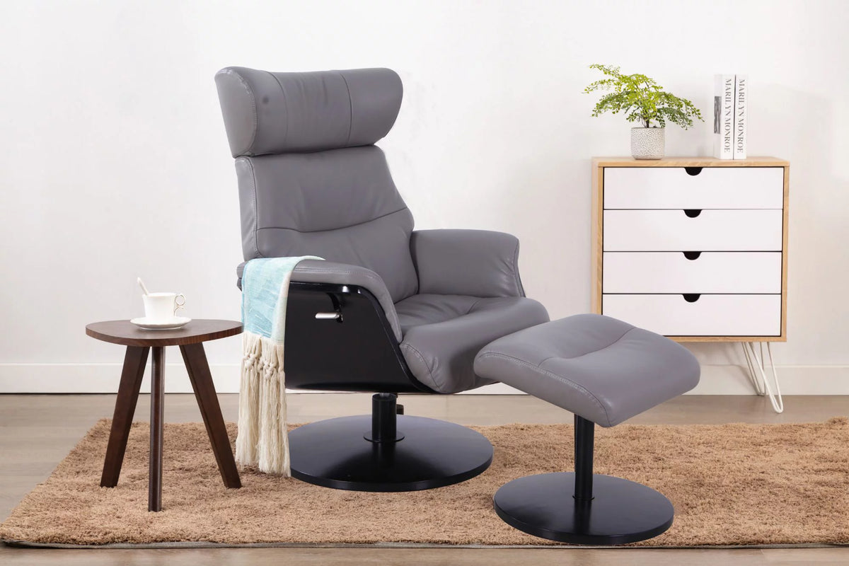 Gray and Black Recliner Chair with Ottoman O220401