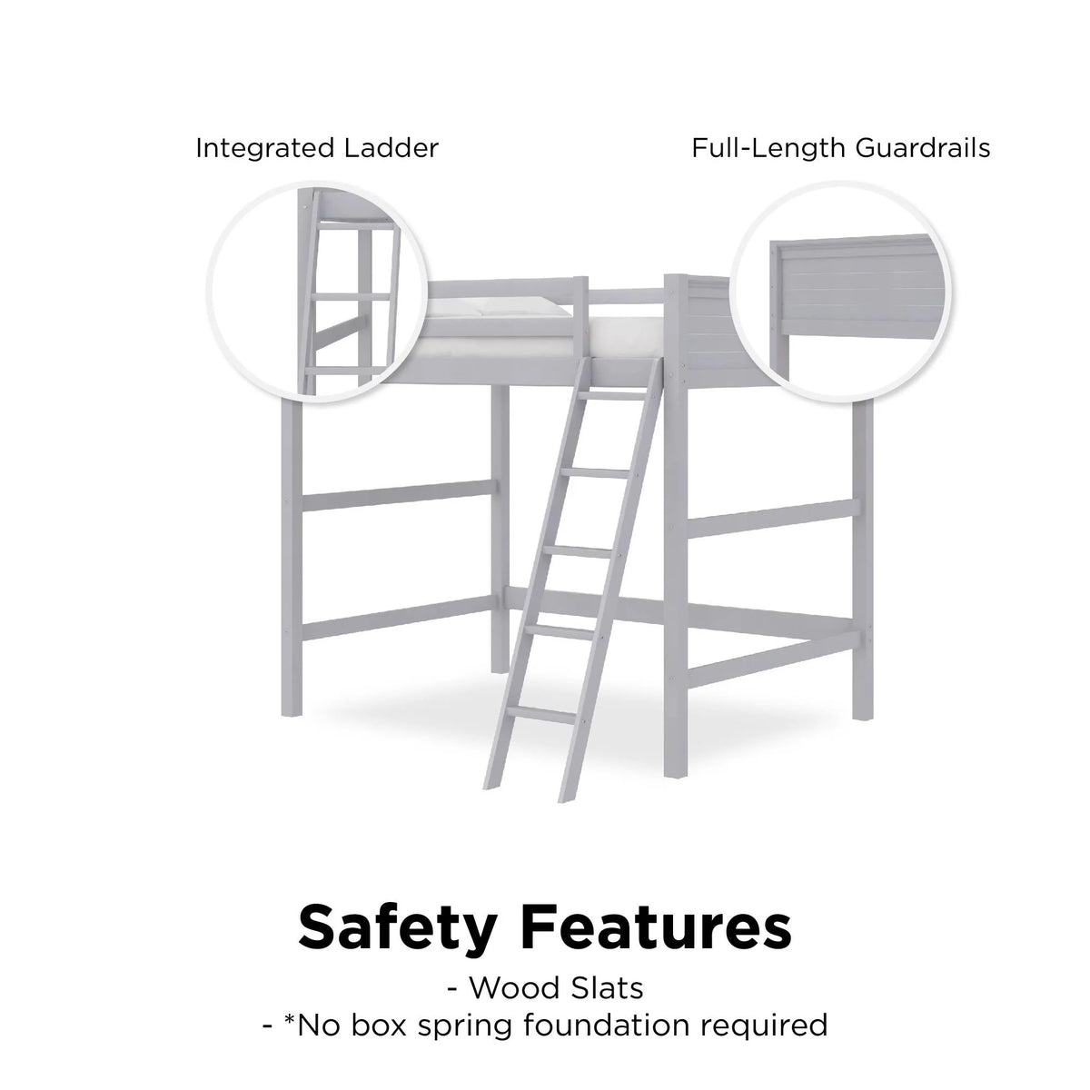 Full Size Loft Bed with Ladder, Gray P6533