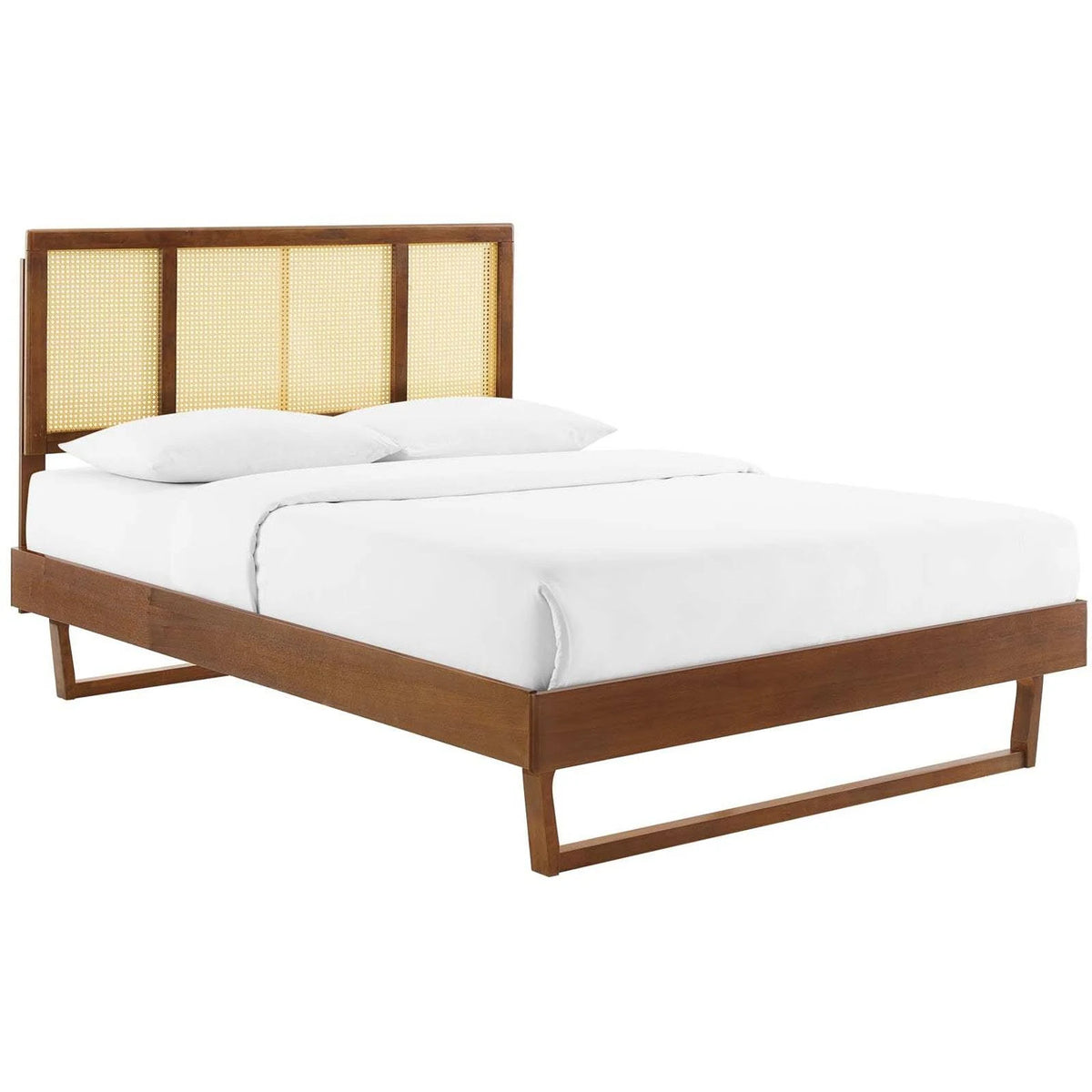 Walnut Full Platform Bed with Angular Legs Z903