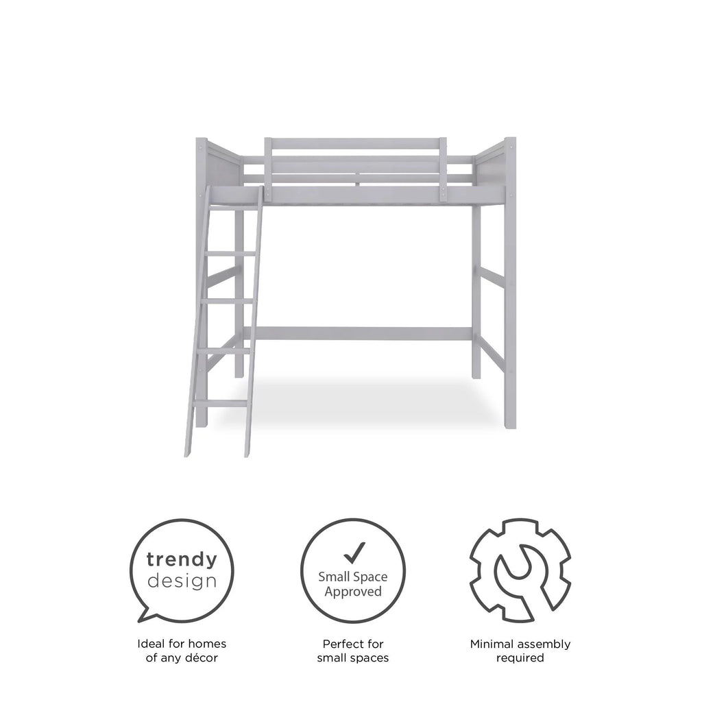 Full Size Loft Bed with Ladder, Gray P6533