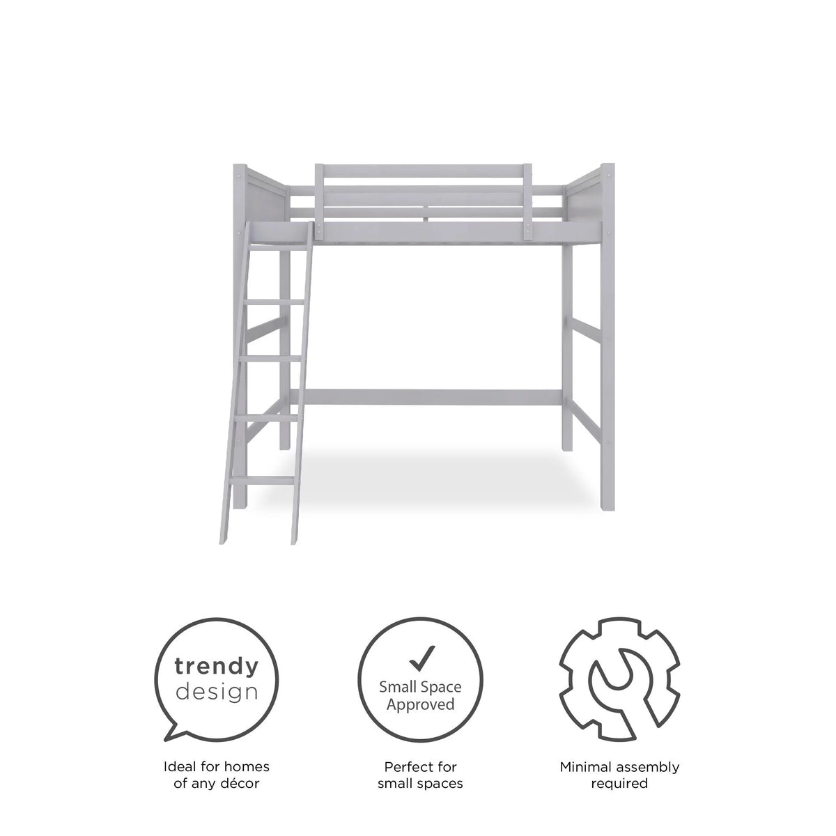 Full Size Loft Bed with Ladder, Gray P6533