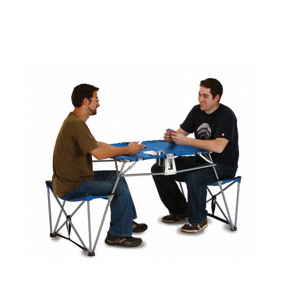 Portable Fold-up Table and Bench with Cupholders Blue F7152