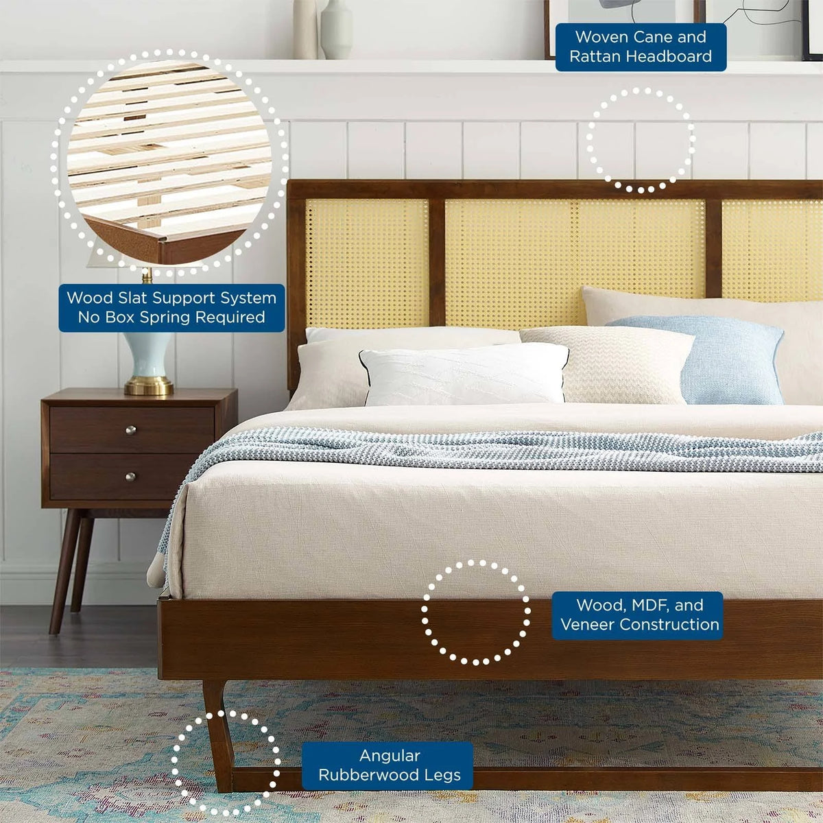 Walnut Full Platform Bed with Angular Legs Z903
