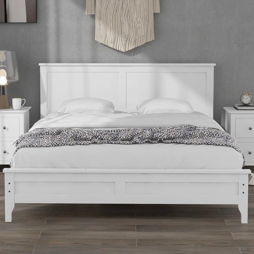 White King Size Solid Wood Platform Bed T893